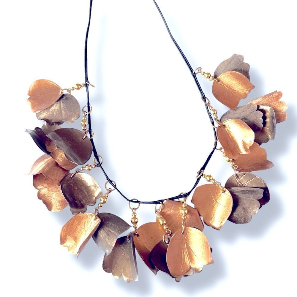 Gold Bronzed Leaf Cord Necklace